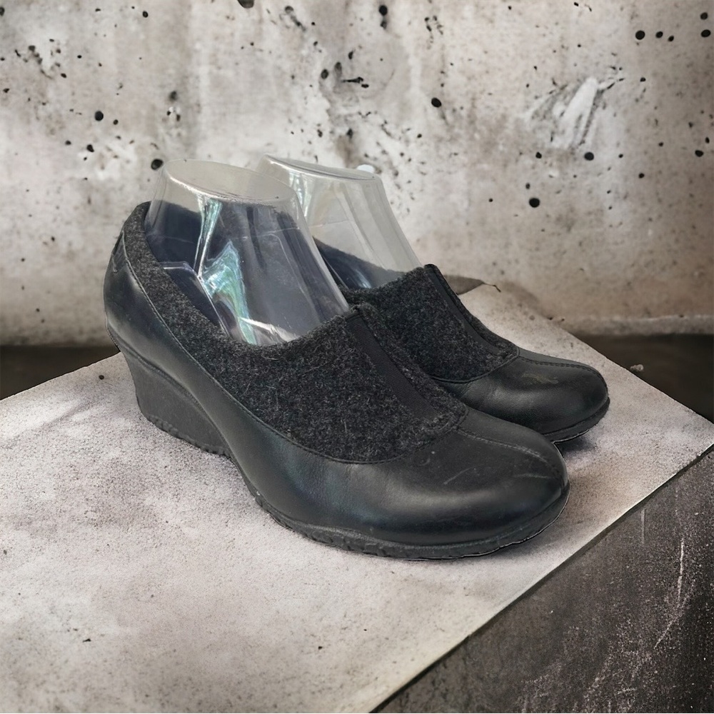 Merrell Tulip Black Leather Wool Slip On Comfort J46126 Wedge Shoes Size 8.5